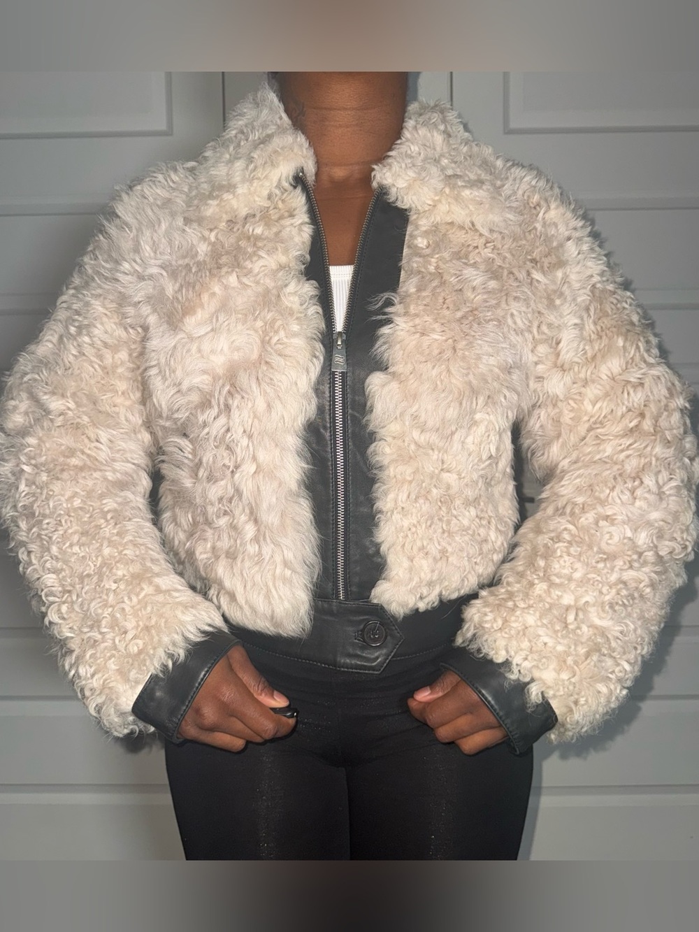 Rare Tommy Hilfiger x Zendaya Cropped Faux Shearling Biker Jacket